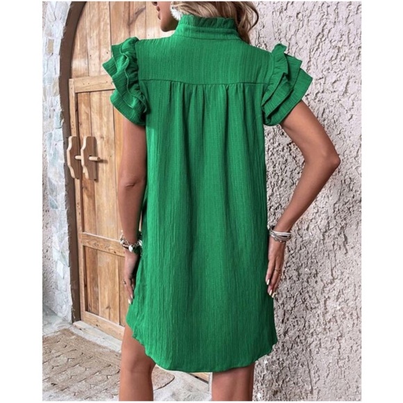 Solid Green Ruffle Sleeve Mini Dress S M L XL - Picture 4 of 4